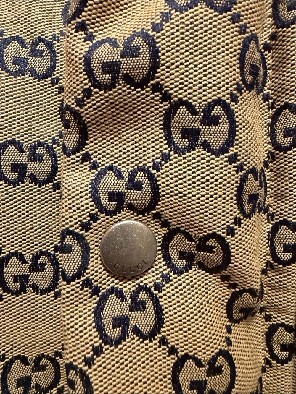 New Authentic Gucci GG Supreme Puffer Jacket Coat Tan Navy Size IT 50 / US L
